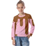 Ice Cream Dessert Food Cake Chocolate Sprinkles Sweet Colorful Drip Sauce Cute Kids  Long Sleeve T-Shirt with Frill 
