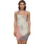 Pattern Line Art Texture Minimalist Design Sleeveless Wide Square Neckline Ruched Bodycon Dress