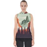 Mountain Travel Canyon Nature Tree Wood Mock Neck Shell Top
