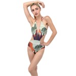 Mountain Travel Canyon Nature Tree Wood Plunging Cut Out Swimsuit