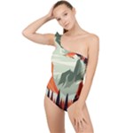 Mountain Travel Canyon Nature Tree Wood Frilly One Shoulder Swimsuit