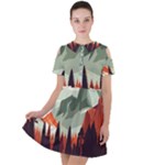 Mountain Travel Canyon Nature Tree Wood Short Sleeve Shoulder Cut Out Dress 