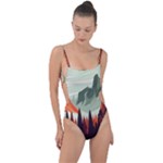 Mountain Travel Canyon Nature Tree Wood Tie Strap One Piece Swimsuit