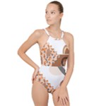 Bohemian Digital Minimalist Boho Style Geometric Abstract Art High Neck One Piece Swimsuit