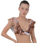 Bohemian Digital Minimalist Boho Style Geometric Abstract Art Plunge Frill Sleeve Bikini Top