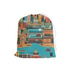 City Painting Town Urban Artwork Drawstring Pouch (Large)