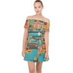 City Painting Town Urban Artwork Off Shoulder Chiffon Dress