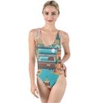 City Painting Town Urban Artwork High Leg Strappy Swimsuit