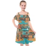 City Painting Town Urban Artwork Kids  Cut Out Shoulders Chiffon Dress