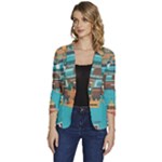 City Painting Town Urban Artwork Women s One-Button 3/4 Sleeve Short Jacket
