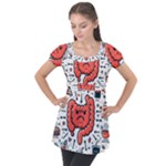 Health Gut Health Intestines Colon Body Liver Human Lung Junk Food Pizza Puff Sleeve Tunic Top