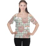 Bear Cartoon Pattern Strawberry Rainbow Nature Animal Cute Design Cutout Shoulder T-Shirt