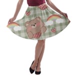 Bear Cartoon Pattern Strawberry Rainbow Nature Animal Cute Design A-line Skater Skirt