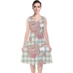 Bear Cartoon Pattern Strawberry Rainbow Nature Animal Cute Design V-Neck Midi Sleeveless Dress 
