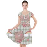 Bear Cartoon Pattern Strawberry Rainbow Nature Animal Cute Design Cap Sleeve Midi Dress
