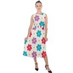 Abstract Art Pattern Colorful Artistic Flower Nature Spring Midi Tie-Back Chiffon Dress