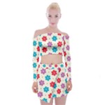Abstract Art Pattern Colorful Artistic Flower Nature Spring Off Shoulder Top with Mini Skirt Set