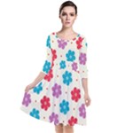 Abstract Art Pattern Colorful Artistic Flower Nature Spring Quarter Sleeve Waist Band Dress