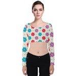 Abstract Art Pattern Colorful Artistic Flower Nature Spring Velvet Long Sleeve Crop Top