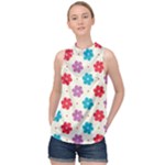 Abstract Art Pattern Colorful Artistic Flower Nature Spring High Neck Satin Top