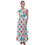 Abstract Art Pattern Colorful Artistic Flower Nature Spring Flutter Sleeve Maxi Dress