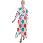 Abstract Art Pattern Colorful Artistic Flower Nature Spring Quarter Sleeve Wrap Front Maxi Dress