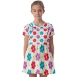 Abstract Art Pattern Colorful Artistic Flower Nature Spring Kids  Short Sleeve Pinafore Style Dress