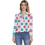 Abstract Art Pattern Colorful Artistic Flower Nature Spring Women s Long Sleeve Revers Collar Cropped Jacket