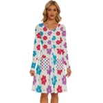 Abstract Art Pattern Colorful Artistic Flower Nature Spring Long Sleeve Dress With Pocket