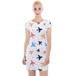 Airplane Pattern Plane Aircraft Fabric Style Simple Seamless Cap Sleeve Bodycon Dress