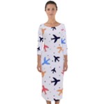Airplane Pattern Plane Aircraft Fabric Style Simple Seamless Quarter Sleeve Midi Bodycon Dress