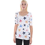 Airplane Pattern Plane Aircraft Fabric Style Simple Seamless Wide Neckline T-Shirt