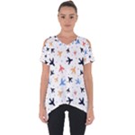 Airplane Pattern Plane Aircraft Fabric Style Simple Seamless Cut Out Side Drop T-Shirt