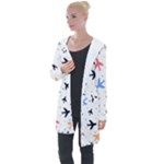 Airplane Pattern Plane Aircraft Fabric Style Simple Seamless Longline Hooded Cardigan