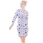 Airplane Pattern Plane Aircraft Fabric Style Simple Seamless Button Long Sleeve Dress