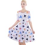 Airplane Pattern Plane Aircraft Fabric Style Simple Seamless Quarter Sleeve A-Line Dress