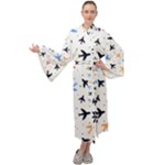 Airplane Pattern Plane Aircraft Fabric Style Simple Seamless Maxi Velvet Kimono