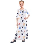 Airplane Pattern Plane Aircraft Fabric Style Simple Seamless Kids  Quarter Sleeve Maxi Dress