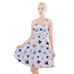 Airplane Pattern Plane Aircraft Fabric Style Simple Seamless Halter Party Swing Dress 