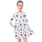 Airplane Pattern Plane Aircraft Fabric Style Simple Seamless Kids  Quarter Sleeve Shirt Dress