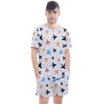 Airplane Pattern Plane Aircraft Fabric Style Simple Seamless Men s Mesh T-Shirt and Shorts Set