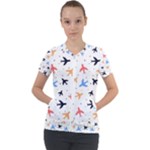 Airplane Pattern Plane Aircraft Fabric Style Simple Seamless Short Sleeve Zip Up Jacket
