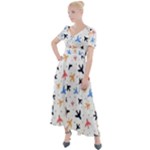 Airplane Pattern Plane Aircraft Fabric Style Simple Seamless Button Up Short Sleeve Maxi Dress