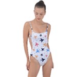 Airplane Pattern Plane Aircraft Fabric Style Simple Seamless Tie Strap One Piece Swimsuit