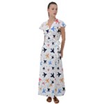 Airplane Pattern Plane Aircraft Fabric Style Simple Seamless Flutter Sleeve Maxi Dress