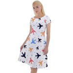 Airplane Pattern Plane Aircraft Fabric Style Simple Seamless Classic Short Sleeve Dress