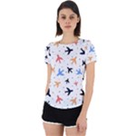 Airplane Pattern Plane Aircraft Fabric Style Simple Seamless Back Cut Out Sport T-Shirt