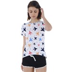 Airplane Pattern Plane Aircraft Fabric Style Simple Seamless Short Sleeve Open Back T-Shirt