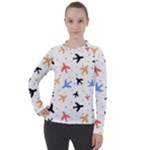 Airplane Pattern Plane Aircraft Fabric Style Simple Seamless Women s Pique Long Sleeve T-Shirt