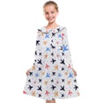 Airplane Pattern Plane Aircraft Fabric Style Simple Seamless Kids  Midi Sailor Dress